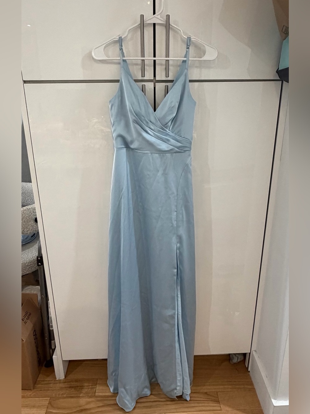 Azazie Dalilah Stretch Satin Dress in Sky Blue